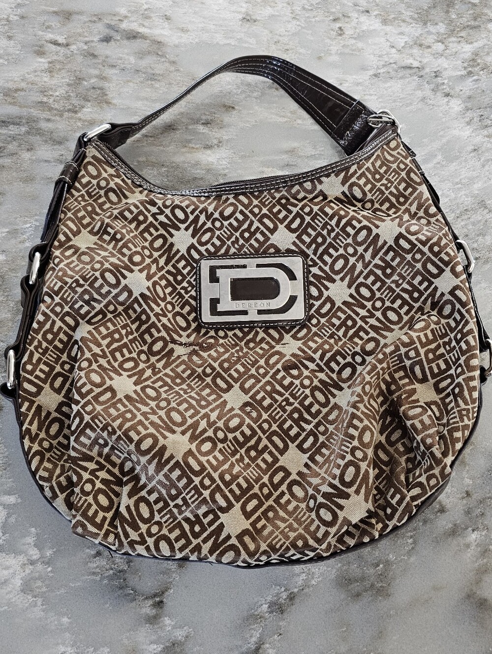 Vintage House of Dereon Monogram Hobo Shoulder Bag Brown Y2K Beyonce FLAWED